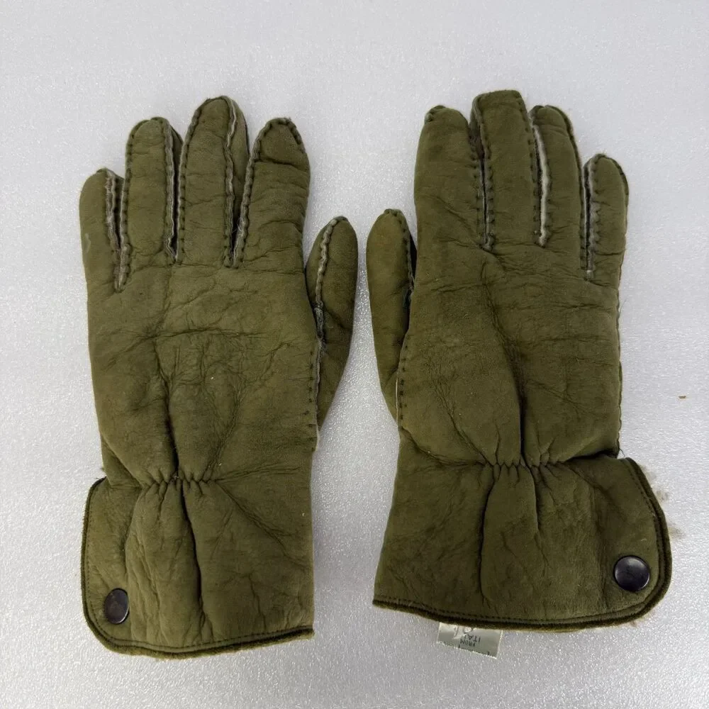 VTG Marshall Fields Gloves Mens 8.5 Green Suede Made In Italy Sherpa Lining Warm